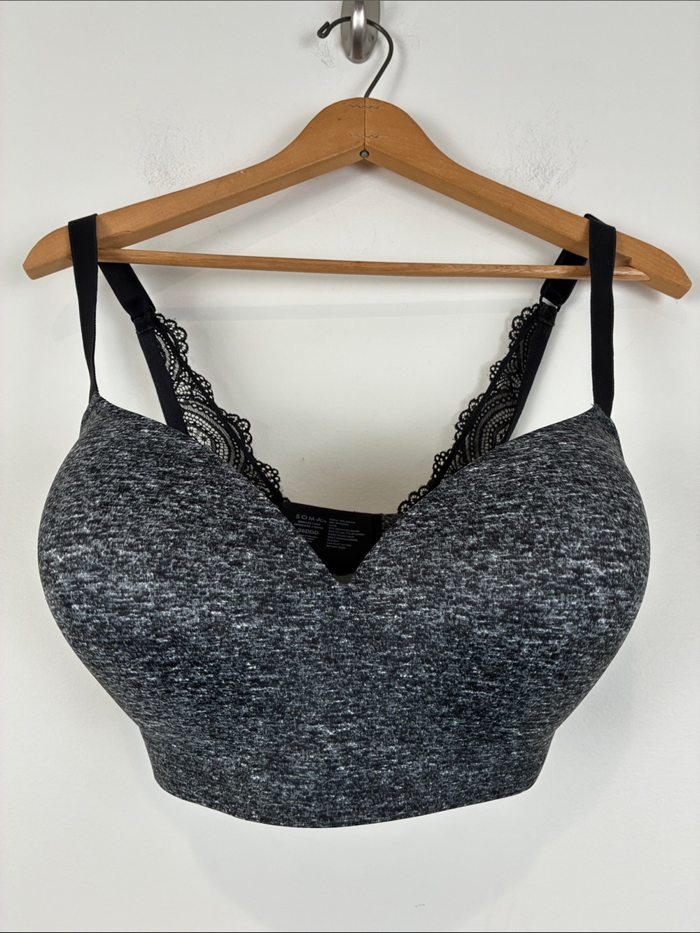 Soma Bra 36DDD Enbliss Luxe Wireless J-Hook Seamless Lace-Trim Charcoal Black